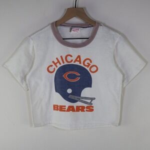 Vintage 60s Chicago Bears Wormser Sanforized T-Shirt White Cropped Size 14